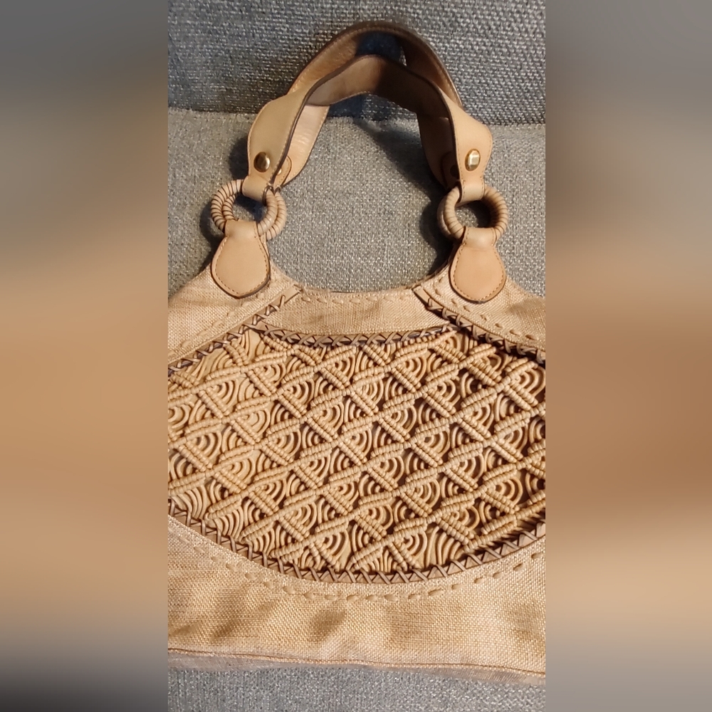 Cole Haan Beige Woven-Front Satchel - Picture 7 of 9